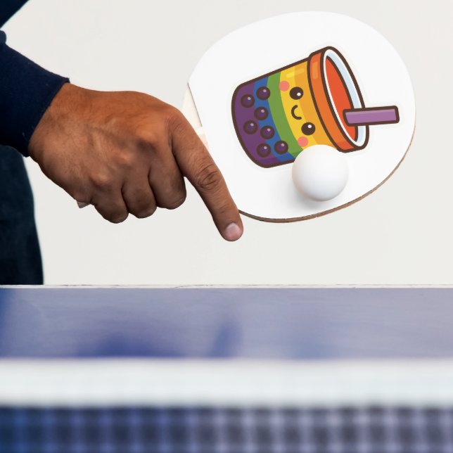 Rainbow Bubble Tea LGBTQ+ Pride Ping Pong Paddle (Insitu)