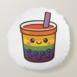 Rainbow Bubble Tea LGBTQ+ Pride Round Pillow