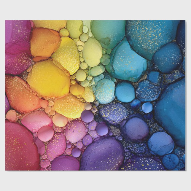 Rainbow Bubble Texture Fluid Art Wrapping Paper (Flat)