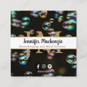 Rainbow Bubbles Housekeeping and Maid Services Square Business Card