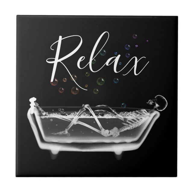 Rainbow Bubbles X-Ray Skeleton Bath Ceramic Tile (Front)