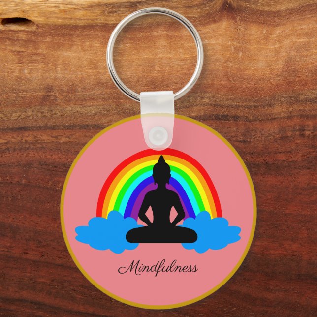 Rainbow Buddha & Mindfulness, Meditation / Yoga Keychain (Front)