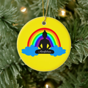 Rainbow Buddha & Mindfulness Yoga /meditation Ceramic Ornament