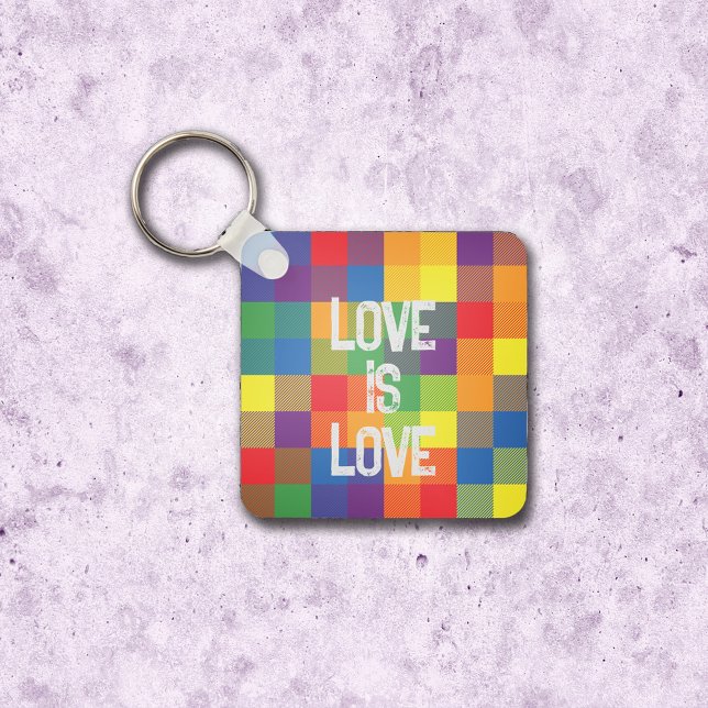 Rainbow Buffalo Check Pride Plaid Personalize Keychain (Metal Keychain - Buffalo Check Plaid Rainbow Colors)
