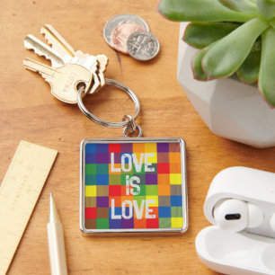 Rainbow Buffalo Check Pride Plaid Personalize Keychain