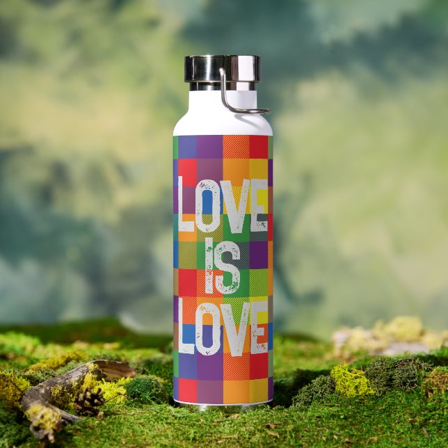 Rainbow Buffalo Check Pride Plaid Personalize Water Bottle (Outdoor)