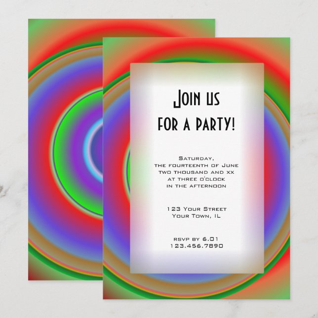 Rainbow Bullseye All Purpose Party Invitation (Front/Back)