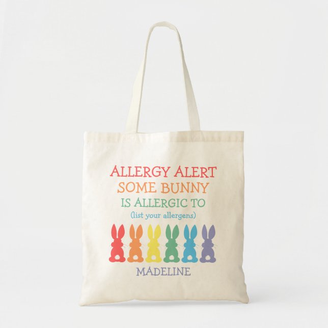 Rainbow Bunnies Food Allergy Alert Personalized Tote Bag (Front)