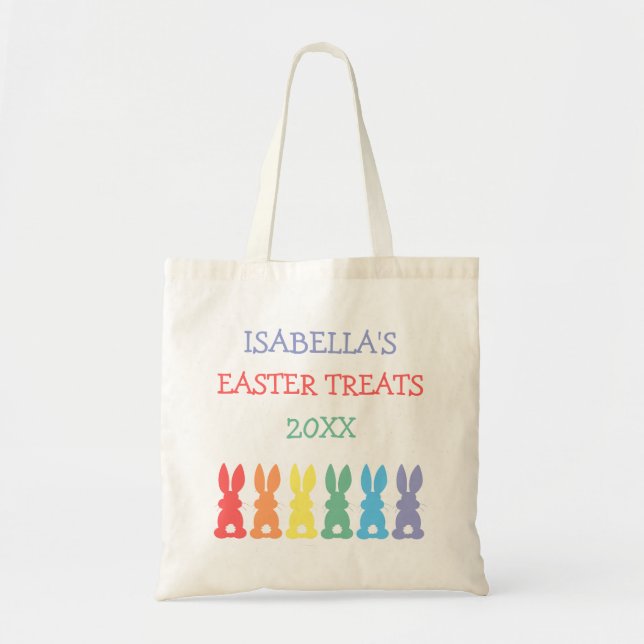 Rainbow Bunnies Personalized Easter Treats Year Tote Bag (Front)
