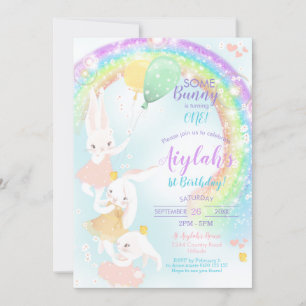 Rainbow Bunny 1er anniversaire Invitation