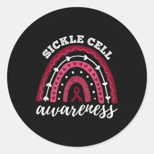 Rainbow Burgundy Ribbon Sickle Cell Awareness Classic Round Sticker
