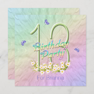 Rainbow Butterflies 13th Birthday Party Invitation