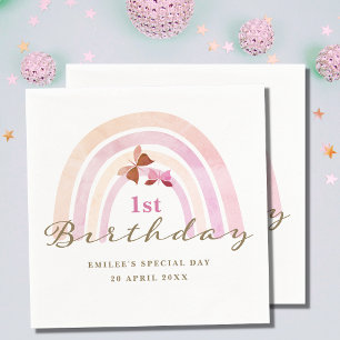 Rainbow Butterflies Birthday Party Pastel Pinks Napkin