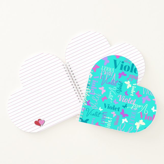 Rainbow butterflies custom name aqua violet  notebook (Inside)