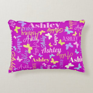 Rainbow butterflies custom name Ashley purple Accent Pillow