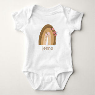 Rainbow Butterflies Pink Brown Birthday Name  Baby Bodysuit
