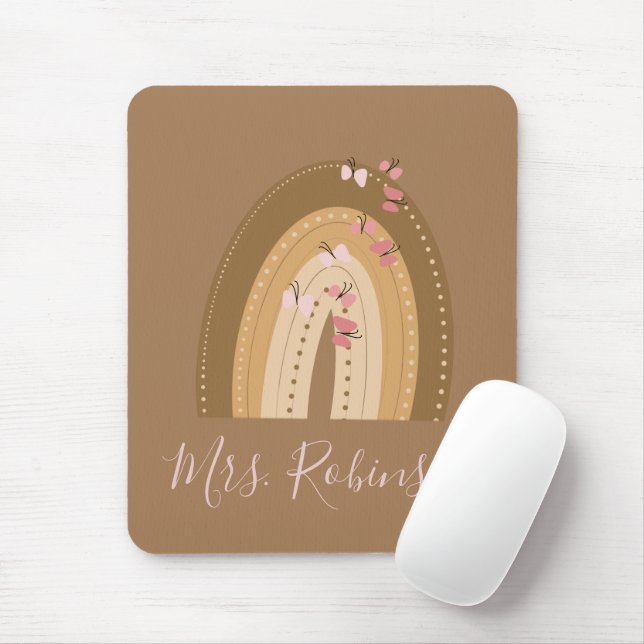 Rainbow Butterflies Script Teachers Name   Mouse Pad (With Mouse)