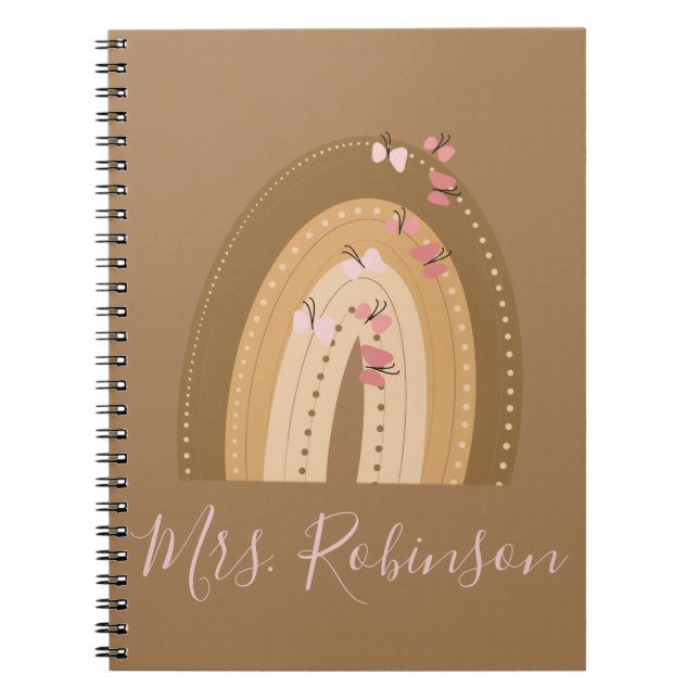 Rainbow Butterflies Script Teachers Name Notebook (Front)