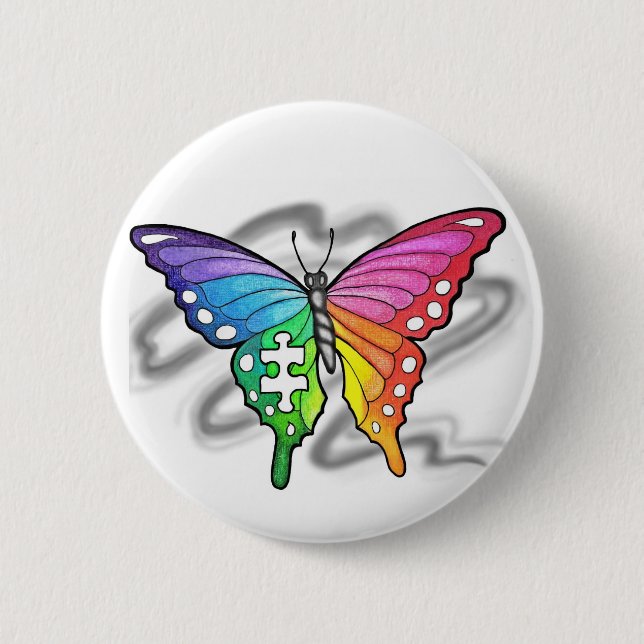 Rainbow Butterfly 2 Inch Round Button (Front)