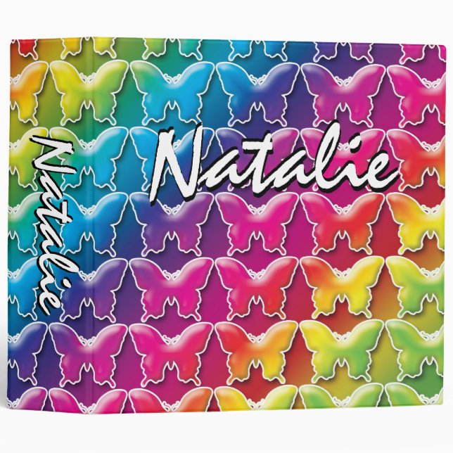 Rainbow Butterfly 80s style Binder 2 inch (Front/Spine)