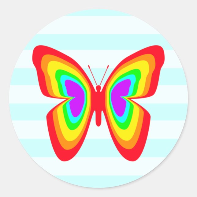 Rainbow Butterfly and Blue Stripes Sticker (Front)