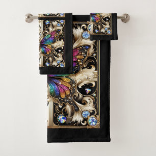 Rainbow Butterfly Art Deco Art Nouveau Bath Towel Set