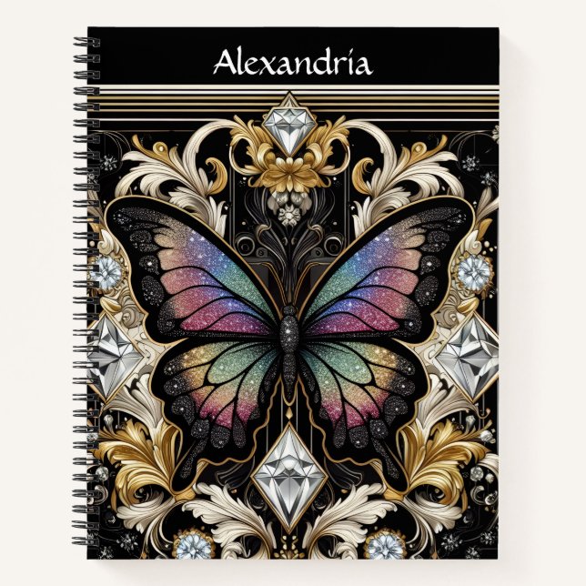Rainbow Butterfly Art Deco Notebook (Front)