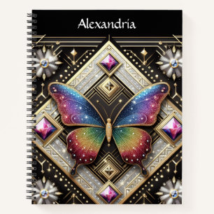 Rainbow Butterfly Art Deco Spiral Notebook