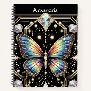 Rainbow Butterfly Art Deco Spiral Notebook