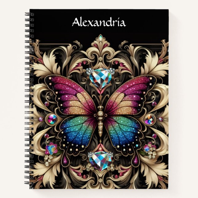 Rainbow Butterfly Art Deco Spiral Notebook (Front)