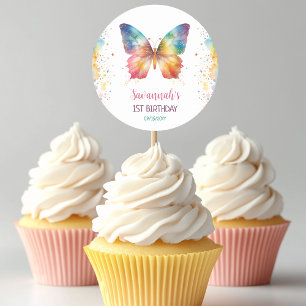 Rainbow Butterfly Birthday Classic Round Sticker