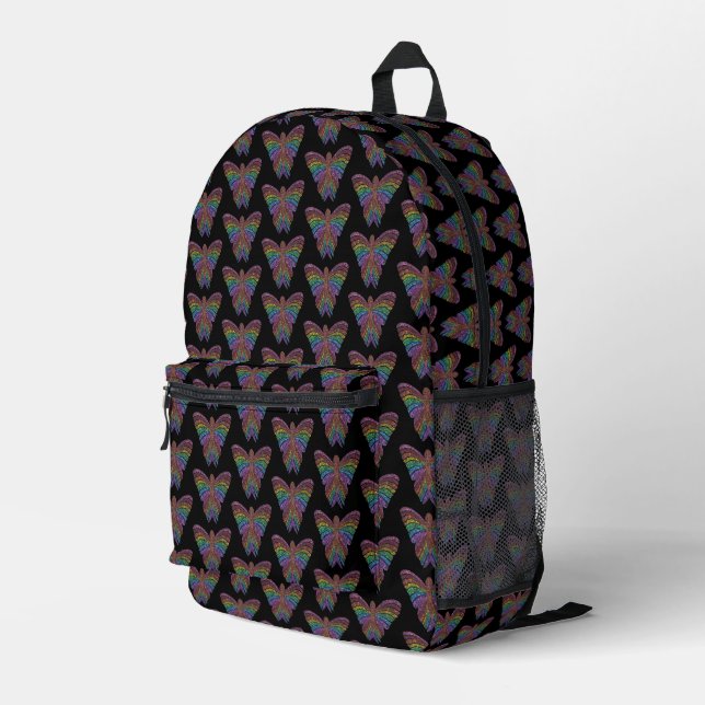 Rainbow Butterfly (black) - Backpack (Back Corner Right)