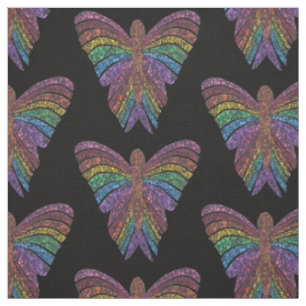 Rainbow Butterfly (black) - Combed Cotton Fabric