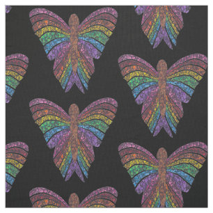 Rainbow Butterfly (black) - Pima Cotton Fabric