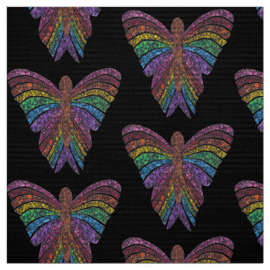 Rainbow Butterfly (black)- Polyester Poplin Fabric
