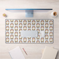 Rainbow Butterfly Boho Pattern Yellow Grey White