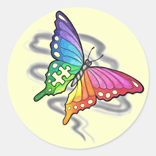 Rainbow Butterfly Classic Round Sticker (Front)