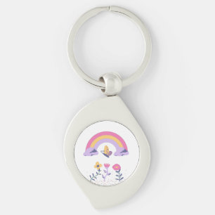 Rainbow Butterfly Cloud Flowers Keychain