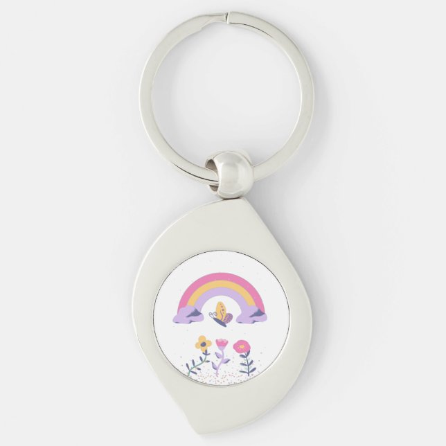 Rainbow Butterfly  Cloud Flowers Keychain (Front)
