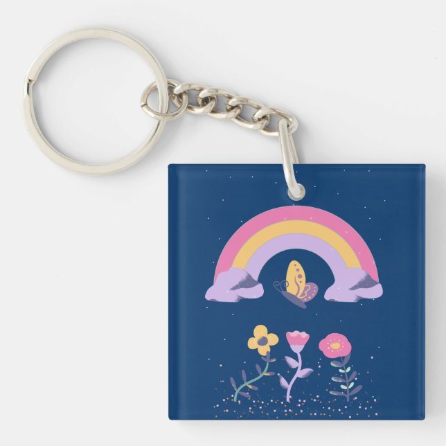 Rainbow Butterfly  Cloud Flowers Keychain (Front)