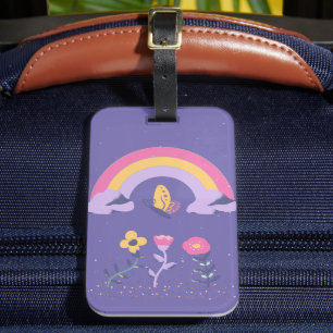 Rainbow Butterfly Cloud Flowers Luggage Tag