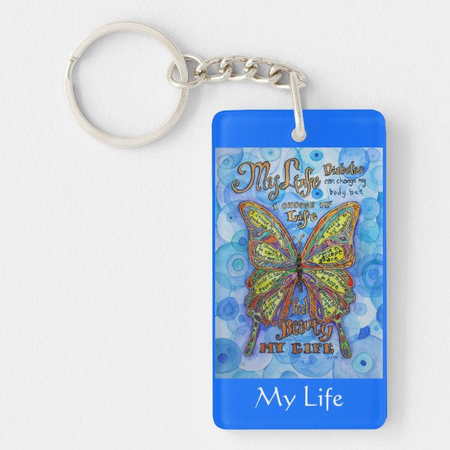 Rainbow Butterfly Diabetes Keychain (2 Sided) (Front)