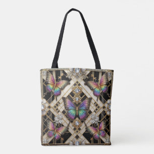 Rainbow Butterfly Diamonds Luxury Tote Bag