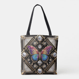 Rainbow Butterfly Diamonds Luxury Tote Bag