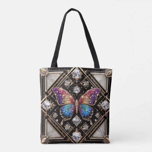 Rainbow Butterfly Diamonds Luxury Tote Bag (Back)