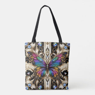 Rainbow Butterfly Diamonds Luxury Tote Bag