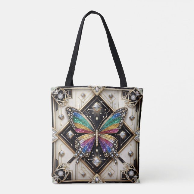 Rainbow Butterfly Diamonds Luxury Tote Bag (Back)