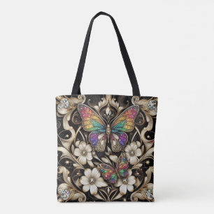 Rainbow Butterfly Diamonds Luxury Tote Bag