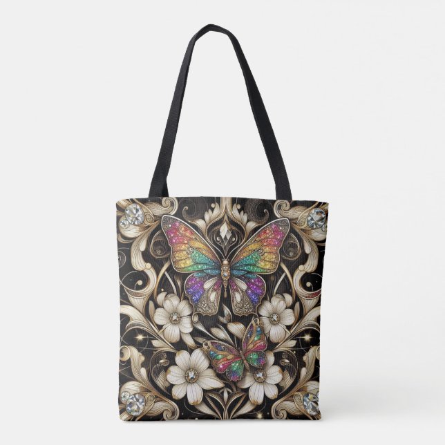 Rainbow Butterfly Diamonds Luxury Tote Bag (Back)