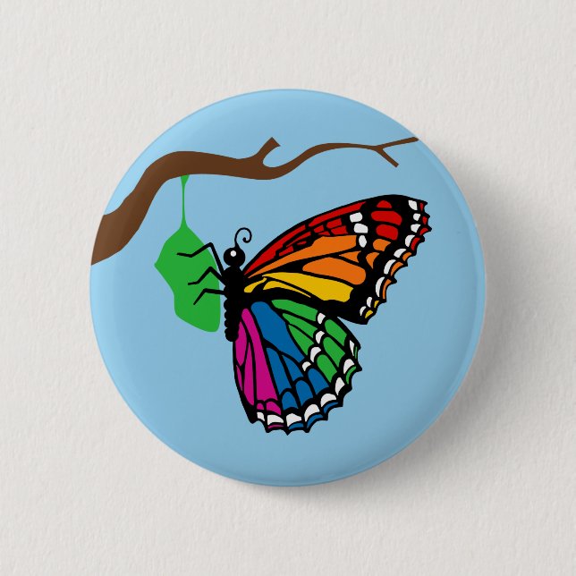 Rainbow Butterfly Emerging From Chrysalis 2 Inch Round Button (Front)